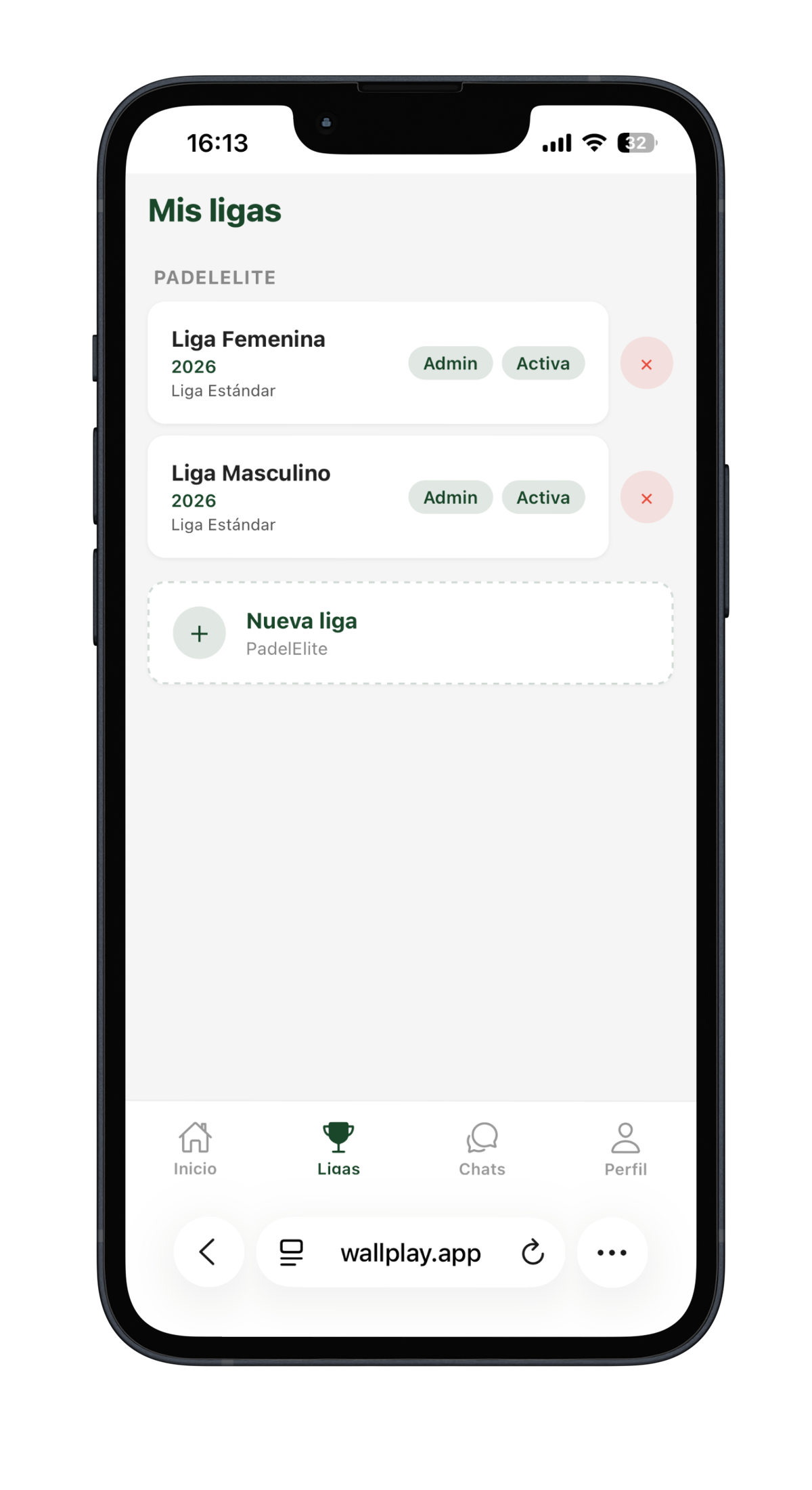 Lista de ligas de pádel gestionadas en Wallplay